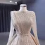 High-end Champagne Handmade  Beading Sequins Prom Dresses 2023 Ball Gown High Neck Long Sleeve Floor-Length / Long Formal Dresses