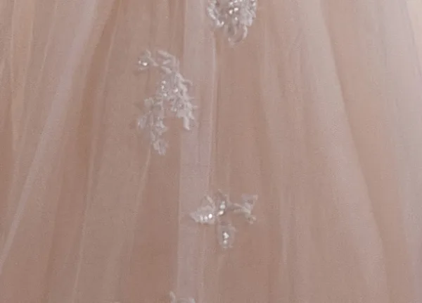 Elegant Blushing Pink Lace Flower Prom Dresses 2024 Ball Gown Off-The-Shoulder Short Sleeve Backless Floor-Length / Long Prom Formal Dresses