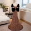 Scintillantes Doré Paillettes Robe De Soirée 2023 Trompette / Sirène Encolure Carrée Manches Courtes Dos Nu Noeud Train De Balayage Soirée Robe De Ceremonie