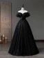 Charming Black Pearl Sequins Prom Dresses 2023 Ball Gown Off-The-Shoulder Short Sleeve Backless Floor-Length / Long Prom Formal Dresses