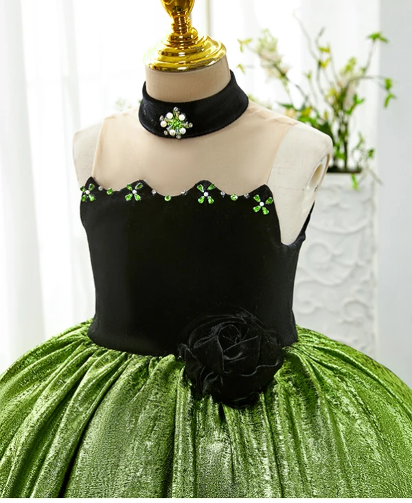 Chic / Beautiful Green Rhinestone Birthday Flower Girl Dresses 2024 Ball Gown Strapless Sleeveless Floor-Length / Long