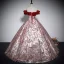 Fashion Burgundy Printing Prom Dresses 2023 Ball Gown Off-The-Shoulder Sleeveless Backless Floor-Length / Long Prom Formal Dresses