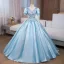 Elegant Gold Sequins Rhinestone Prom Dresses 2024 Ball Gown V-Neck Short Sleeve Backless Floor-Length / Long Prom Formal Dresses