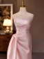 Sexy Pearl Pink Pearl Satin Prom Dresses 2024 Trumpet / Mermaid Strapless Sleeveless Backless Floor-Length / Long Prom Formal Dresses