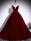 Elegant Burgundy Beading Sequins Velvet Mother Of The Bride Dresses 2025 Ball Gown V-Neck Sleeveless Backless Floor-Length / Long