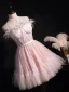 Sexy Rougissant Rose Anniversaire Courte Robe De Fête 2022 Princesse Bustier Plumes Sans Manches Dos Nu Ceinture Robe De Ceremonie