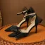 Sexy Black Bow Evening Party Womens Shoes 2023 Ankle Strap 8 cm Stiletto Heels Pointed Toe Womens Shoes High Heels