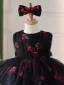 Chic / Beautiful Black Red Sequins Birthday Flower Girl Dresses 2024 Ball Gown Scoop Neck Sleeveless Short Bow