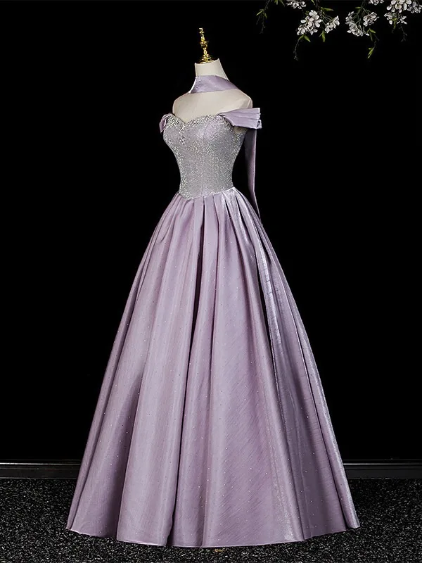 Elegante Violett Strass Ballkleider 2026 A Linie Bandeau Ärmellos Rückenfreies Lange Festliche Kleider