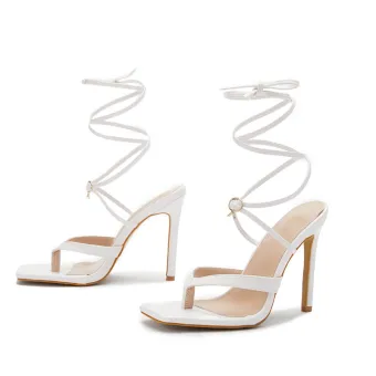 Mode Blanche Été Cocktail Sandales Femme 2022 Bride Cheville 11 Cm Talons Aiguilles Peep Toes Bout Ouvert Sandales Talons Hauts