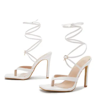 Fashion White Summer Cocktail Party Womens Sandals 2022 Ankle Strap 11 Cm Stiletto Heels Open Peep Toe Sandals High Heels