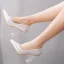 Fashion White Sequins Wedding Shoes 2023 9 cm Transparent Crystal Thick Heels Pointed Toe Wedding Pumps High Heels