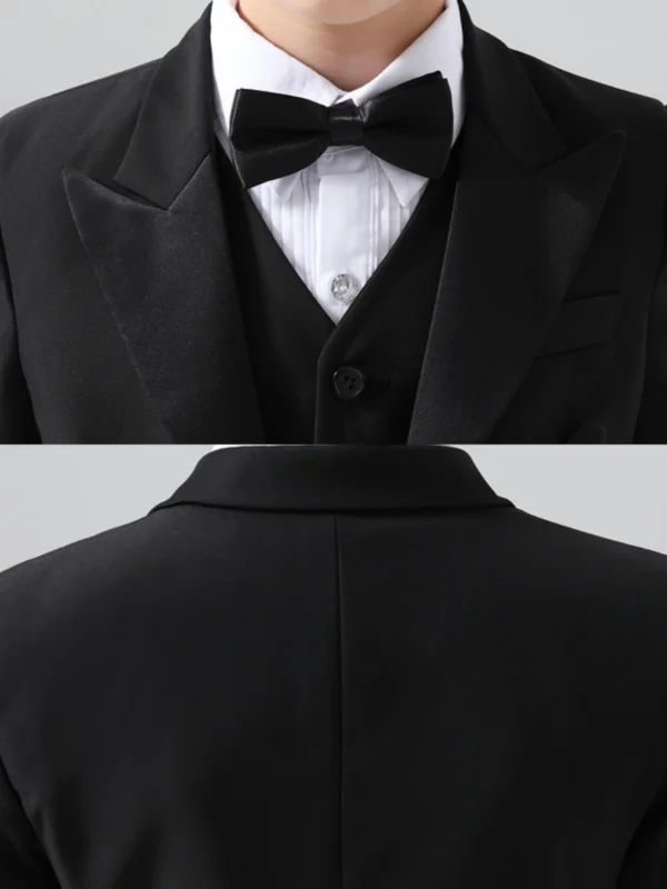 Black 5-piece Long Sleeve Boys Wedding Suits 2024 Coat Pants Shirt Tie Vest