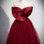 Chic / Beautiful Burgundy Prom Dresses 2023 A-Line / Princess Bow Off-The-Shoulder Short Sleeve Backless Floor-Length / Long Prom Formal Dresses