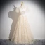 Chic / Beautiful Champagne Butterfly Appliques Beading Sequins Prom Dresses 2024 A-Line / Princess V-Neck Short Sleeve Backless Floor-Length / Long Prom Formal Dresses