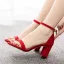 Sexy Rot Abend Sandalen Damen 2025 Knöchelriemen 7 cm Thick Heels Peeptoes Sandaletten Hochhackige