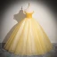 Elegant Gold Beading Sequins Lace Flower Prom Dresses 2024 Ball Gown Strapless Sleeveless Bow Backless Floor-Length / Long Prom Formal Dresses