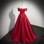 Elegant Burgundy Prom Dresses 2023 A-Line / Princess Off-The-Shoulder Short Sleeve Backless Floor-Length / Long Prom Formal Dresses