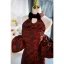 Sexy Burgundy Printing Evening Dresses 2023 Trumpet / Mermaid Halter Bow Short Sleeve Backless Floor-Length / Long Evening Party Formal Dresses