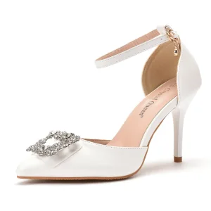 Elegant White Rhinestone Wedding Shoes High Heels 2022 9 Cm Stiletto Heels Pointed Toe Wedding Shoes