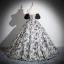 Elegante Schwarz Drucken Ballkleider 2024 Ballkleid Off Shoulder Kurze Ärmel Rückenfreies Lange Ball Festliche Kleider