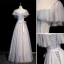 Chic / Belle Bleu Ciel Perlage Paillettes Robe De Bal 2022 Princesse Encolure Carrée Manches Courtes Dos Nu Noeud Ceinture Longue Promo Robe De Ceremonie