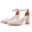 Schöne Weiß Spitze Blumen Brautschuhe 2023 Knöchelriemen 7 cm Thick Heels Spitzschuh Hochzeit Sandaletten Hochhackige