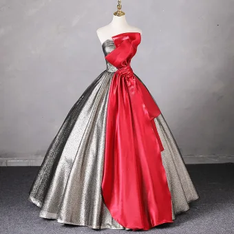 Unusual Grey Two Tone Satin Prom Dresses 2024 Ball Gown Strapless Sleeveless Backless Floor Length Long Prom Formal Dresses
