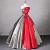 Unusual Grey Two Tone Satin Prom Dresses 2024 Ball Gown Strapless Sleeveless Backless Floor-Length / Long Prom Formal Dresses