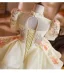 Vintage / Retro Medieval Champagne Beading Lace Flower Pearl Sequins Cascading Ruffles Birthday Flower Girl Dresses 2025 Ball Gown High Neck Short Sleeve