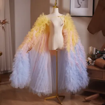 High End Multi Colors Handmade Feather Cascading Ruffles Shawl 2026 Tulle