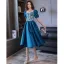 Chic / Belle Océan Bleu de retour Robe De Graduation 2022 Satin Princesse Encolure Carrée Manches Courtes Dos Nu Thé Longueur Robe De Ceremonie