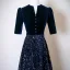 Vintage / Retro Navy Blue Sequins Mother Of The Bride Dresses 2025 A-Line / Princess High Neck Short Sleeve Floor-Length / Long