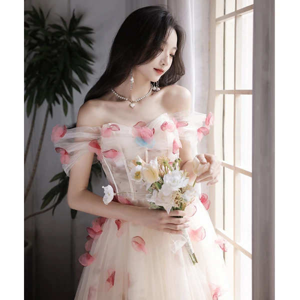 Flower Fairy White Appliques Prom Dresses 2023 A-Line / Princess Off-The-Shoulder Short Sleeve Backless Floor-Length / Long Prom Formal Dresses