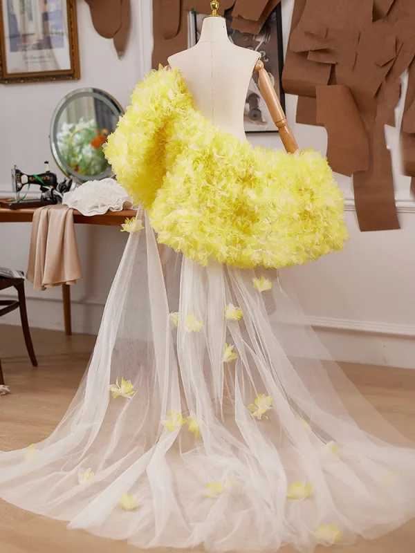 Chic / Beautiful Yellow Handmade Appliques Prom shawl 2025