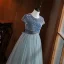 Chic / Beautiful Grey Sequins Birthday Flower Girl Dresses 2024 A-Line / Princess Scoop Neck Short Sleeve Bow Sash Floor-Length / Long