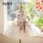 Chic / Beautiful White Beading Pearl Sequins Appliques Birthday Flower Girl Dresses 2025 Ball Gown Scoop Neck Sleeveless Backless Floor-Length / Long