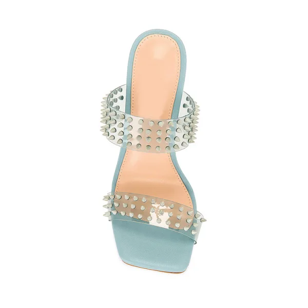 Sexy Transparent Pool Blue Rivet Evening Party Womens Sandals 2022 11 cm Stiletto Heels Open / Peep Toe High Heels