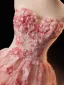 Flower Fairy Blushing Pink Beading Sequins Appliques Prom Dresses 2025 Ball Gown Strapless Sleeveless Backless Floor-Length / Long Formal Dresses
