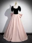 Chic / Beautiful Blushing Pink Satin Prom Dresses 2024 Ball Gown Off-The-Shoulder Short Sleeve Backless Bow Floor-Length / Long Prom Formal Dresses