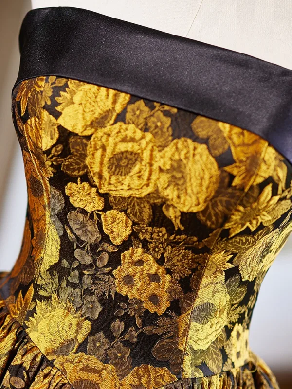 Vintage / Originale Doré Impression Robe De Bal 2024 Robe Boule Bustier Sans Manches Dos Nu Longue Promo Robe De Ceremonie
