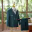Dark Green Fall Winter Long Sleeve 5-piece Boys Wedding Suits 2024 Coat Pants Shirt Tie Vest