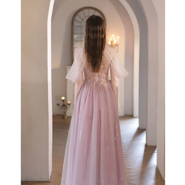 Chic / Beautiful Blushing Pink Beading Sequins Prom Dresses 2023 A-Line / Princess Scoop Neck Sleeveless Floor-Length / Long Prom Formal Dresses