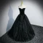 Bling Bling Noire Paillettes Robe De Bal 2022 Robe Boule Encolure Carrée Perle Manches Courtes Dos Nu Noeud Longue Robe De Ceremonie