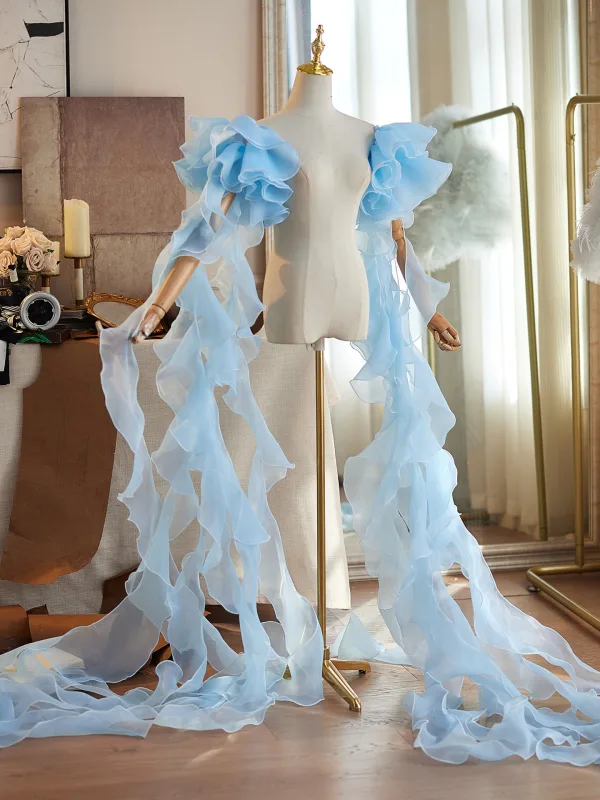 Fashion Sky Blue Ruffle Tulle shawl 2026