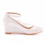 Élégant Blanche Mariage En Dentelle Fleur Chaussure De Mariée 2023 Bride Cheville 5 cm Compensées À Bout Rond Chaussure De Mariée