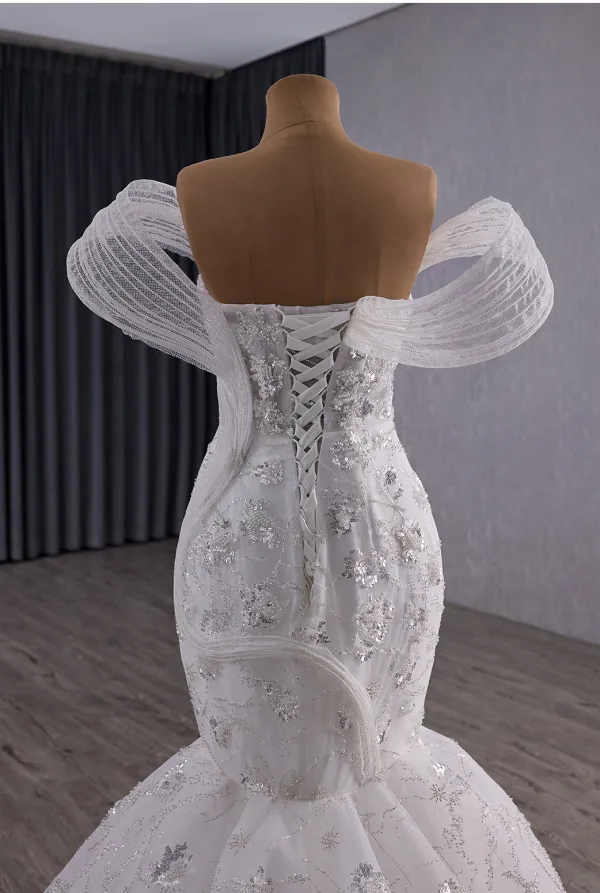 Luxury / Gorgeous White Handmade  Beading Pearl Sequins Rhinestone Wedding Dresses 2025 Trumpet / Mermaid Strapless Sleeveless Backless Court Train