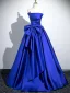 Elegant Royal Blue Satin Bow Prom Dresses 2025 Ball Gown Strapless Sleeveless Backless Floor-Length / Long Prom Formal Dresses