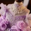 Flower Fairy Purple Beading Sequins Pearl Lace Flower Birthday Flower Girl Dresses 2025 Ball Gown High Neck Short Sleeve Backless Floor-Length / Long