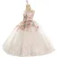 Chic / Beautiful White Beading Pearl Sequins Appliques Birthday Flower Girl Dresses 2025 Ball Gown Scoop Neck Sleeveless Backless Floor-Length / Long